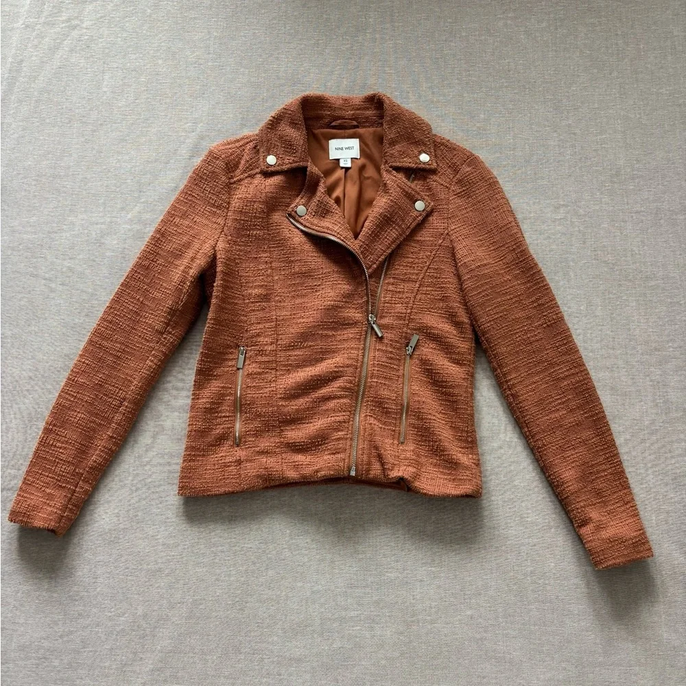 Nine West textured knit motorcycle jacket.
